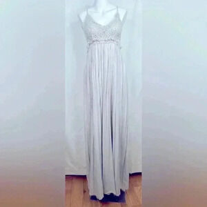 Wishlist Romantic Crotchet Lace Cotton Maxi Dress Light Grey Backless Size S